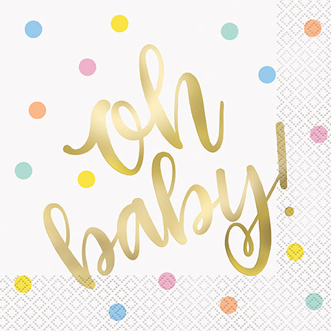 Oh Baby Gold Baby Shower Lunch Napkins 16ct