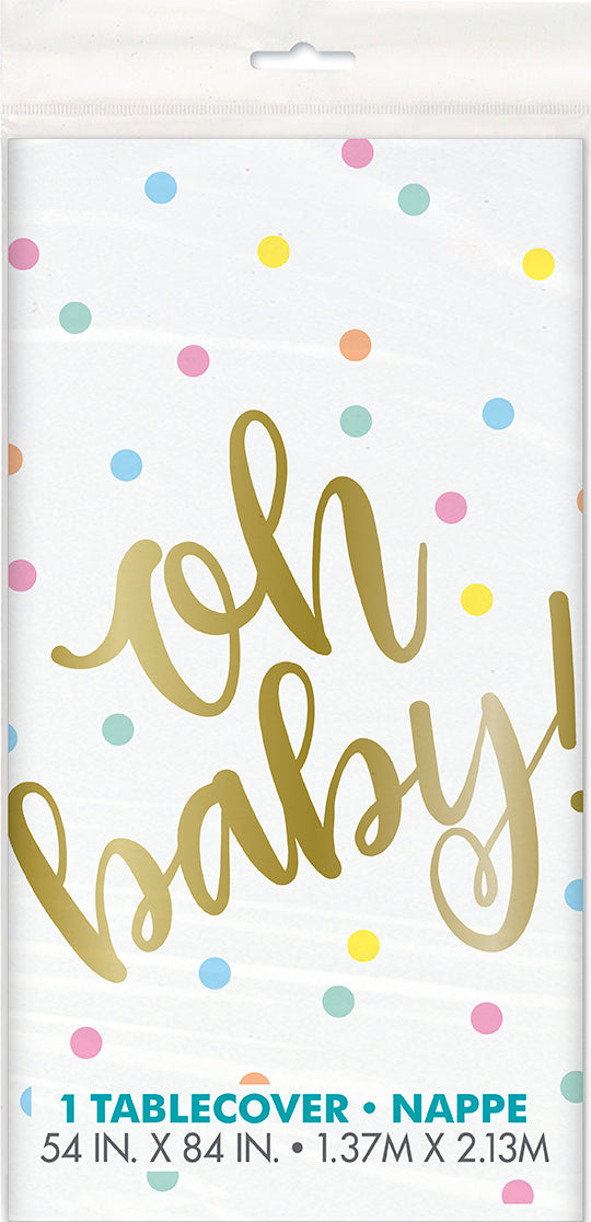 Oh Baby Gold Baby Shower Rectangular Plastic Table Cover 54in x 84in