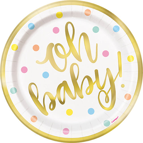 Oh Baby Gold Baby Shower Round 7 Dessert Plates 8ct