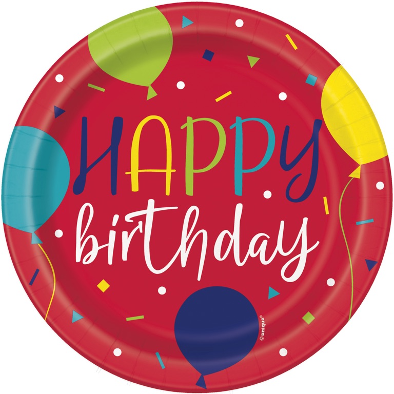 Balloon Party Birthday Round 7in Dessert Plates 8ct