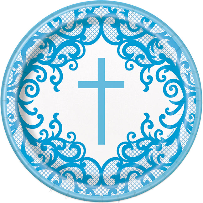 Fancy Blue Cross 9in Plates