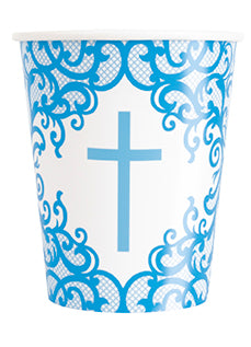 Fancy Blue Cross 9oz Paper Cups