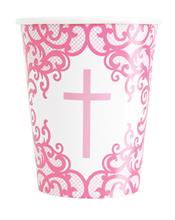 Fancy Pink Cross 9oz Paper Cups