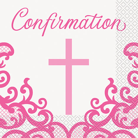 Fancy Pink Cross Confirmation Lunch Napkins