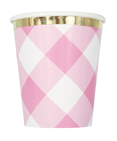 Pink Gingham 1st Birthday 9oz Paper Cups 8ct