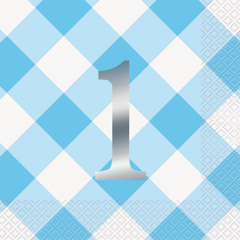 Blue Gingham 1st Birthday Lunch Napkins 16ct