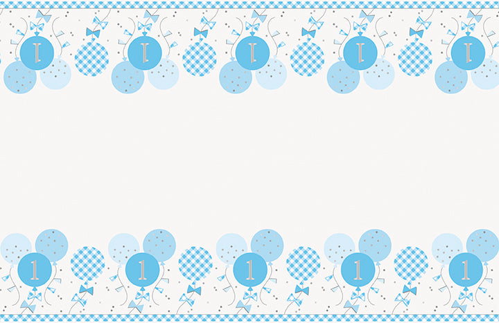 Blue Gingham 1st Birthday Rectangular Plastic Table Cover 54in x 84in