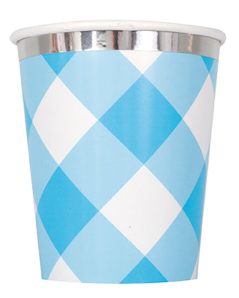 Blue Gingham 1st Birthday 9oz Paper Cups 8ct