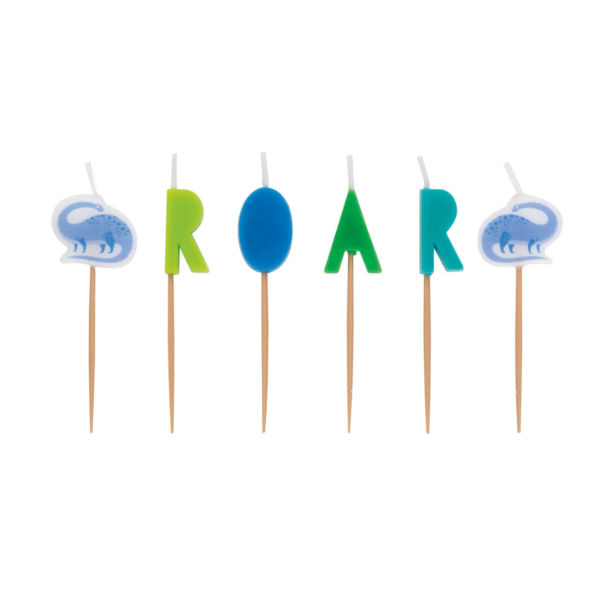 Blue & Green Dinosaur Pick Birthday Candles 6ct