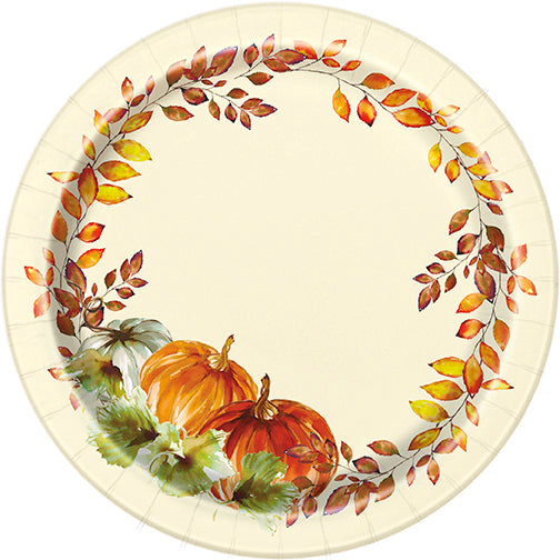 Watercolor Fall Pumpkins Round 7in Dessert Plates 8ct