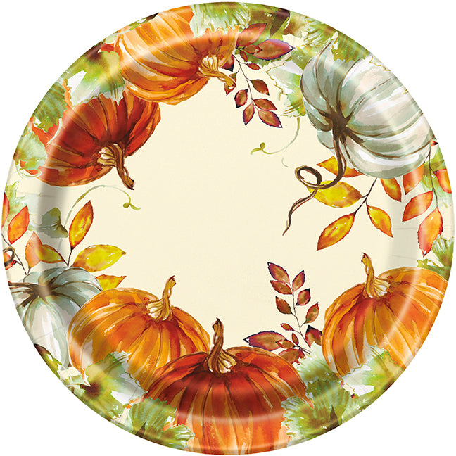 Watercolor Fall Pumpkins Round 9in Dinner Plates 8ct