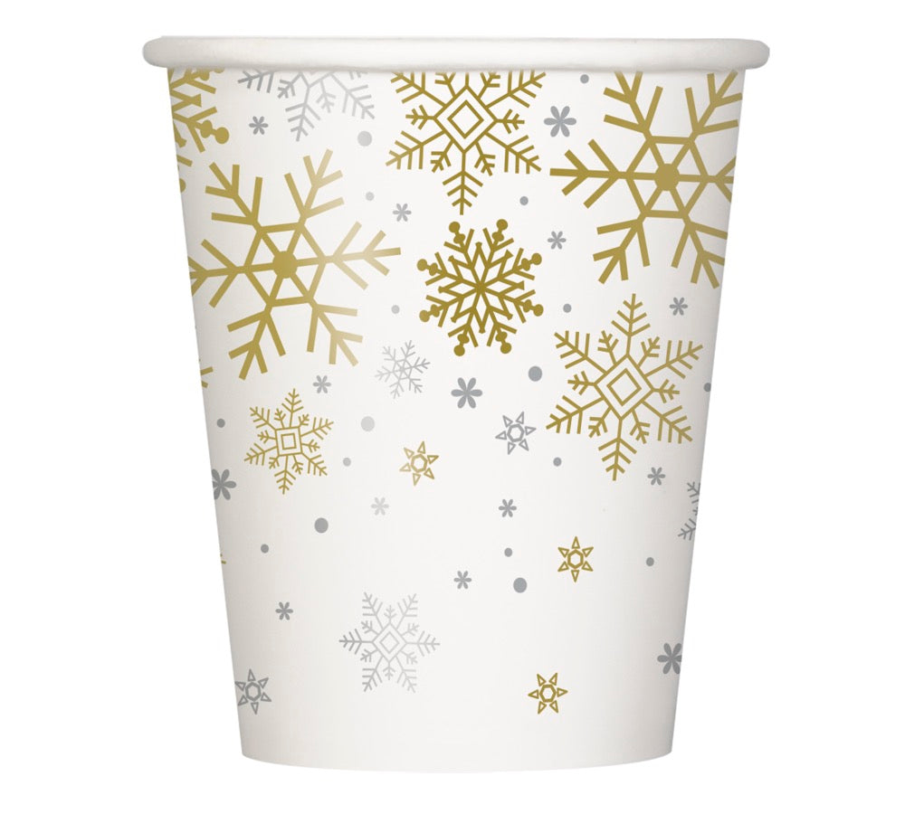 Silver & Gold Holiday Snowflakes 9oz Paper Cups 8ct