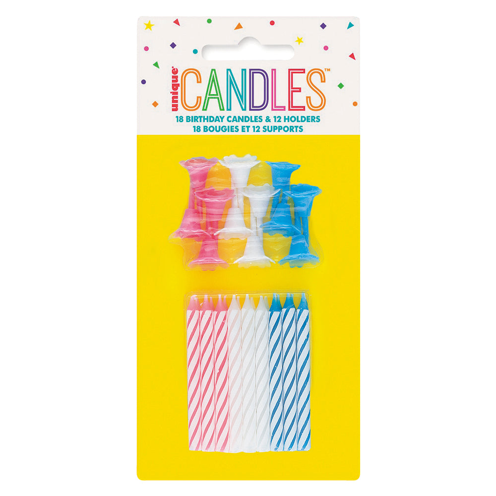 Birthday Candles in Holders - Assorted Colors 18ct