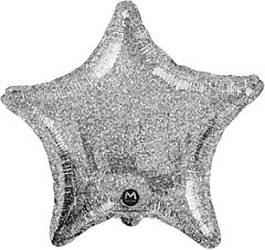#695 Silver Glitter Star 18in Printed Mylar