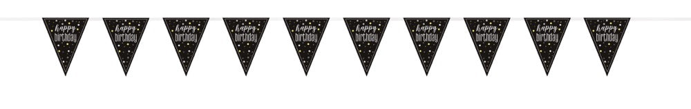 Glitz Black Flag Banner 9ft - Happy Birthday