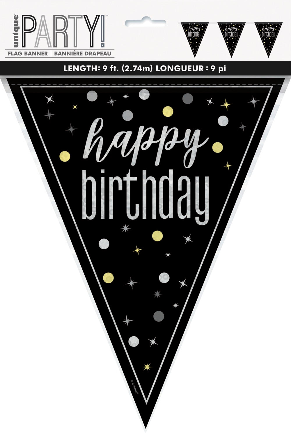Glitz Black Flag Banner 9ft - Happy Birthday