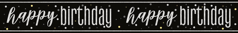 Glitz Black Prism Foil Banner 9ft - Happy Birthday