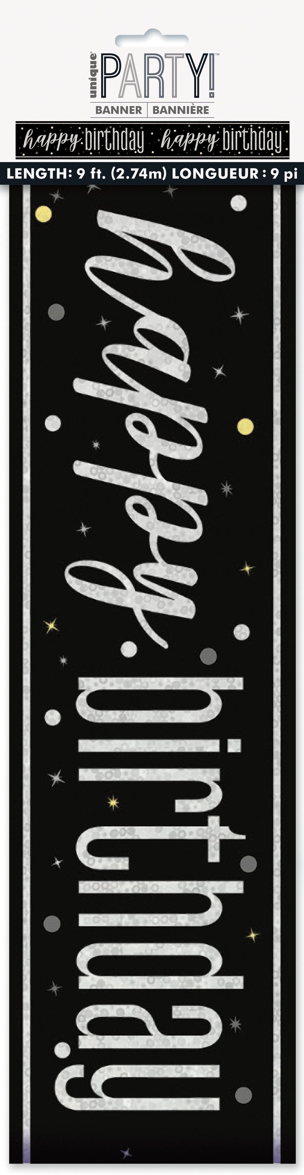 Glitz Black Prism Foil Banner 9ft - Happy Birthday