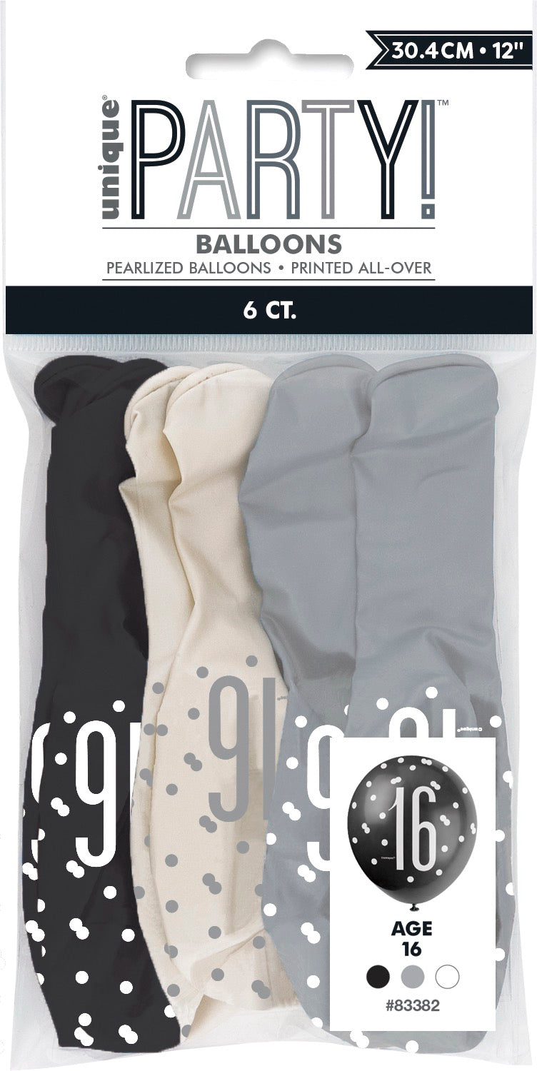 Glitz Black 12in Latex Balloons 6ct - 16
