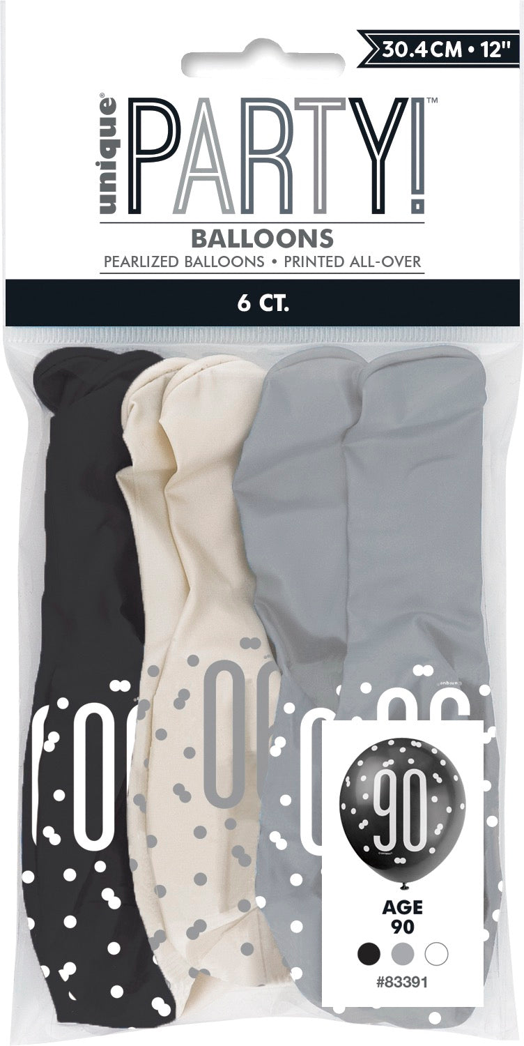 Glitz Black 12in Latex Balloons 6ct - 90