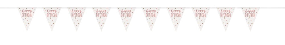 Glitz Rose Gold Prismatic Plastic Flag Banner 9ft - Happy Birthday