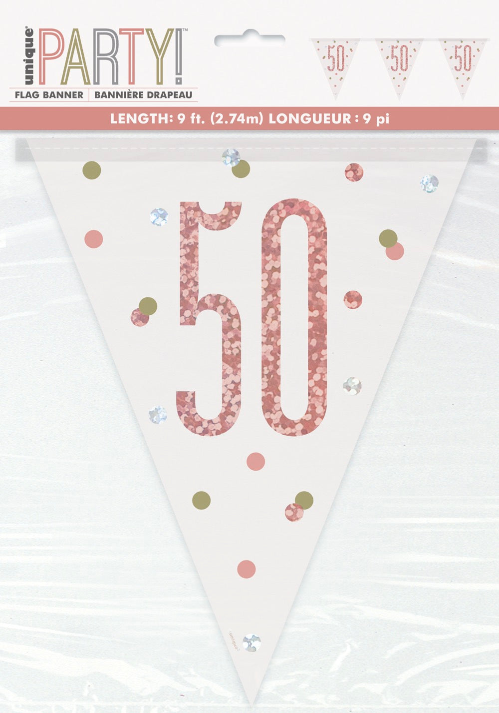 Glitz Rose Gold Prismatic Plastic Flag Banner 9ft - 50