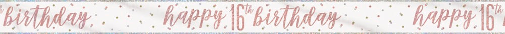 Glitz Rose Gold Foil Banner Happy 16th Birthday