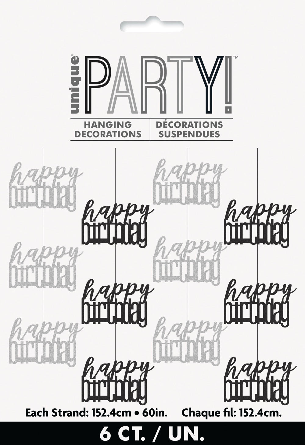 Glitz Black Hanging Decorations 5ft - Happy Birthday
