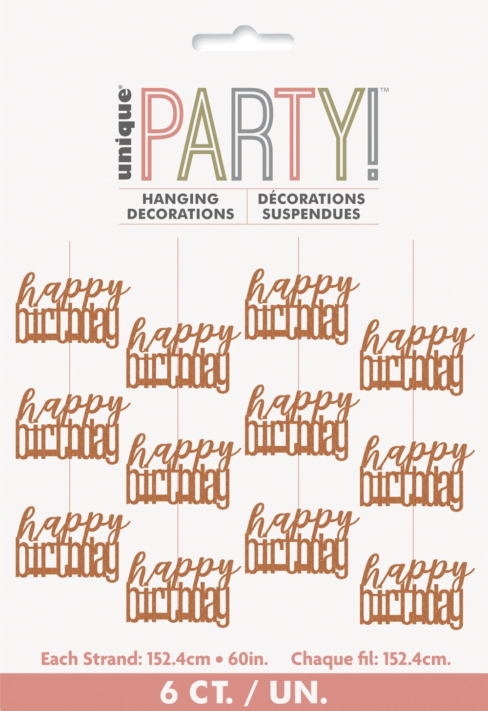 Glitz Rose Gold Hanging Decorations 5ft - Happy Birthday