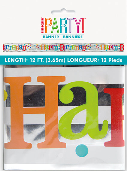 Foil Dotted Rainbow Happy Birthday Banner 12ft