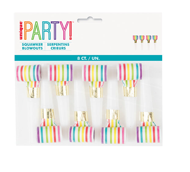 Rainbow Stripe Squawker Blowouts 8ct