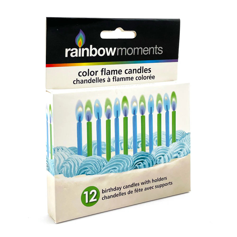 Color Flame Birthday Candles - Blue & Green 12ct