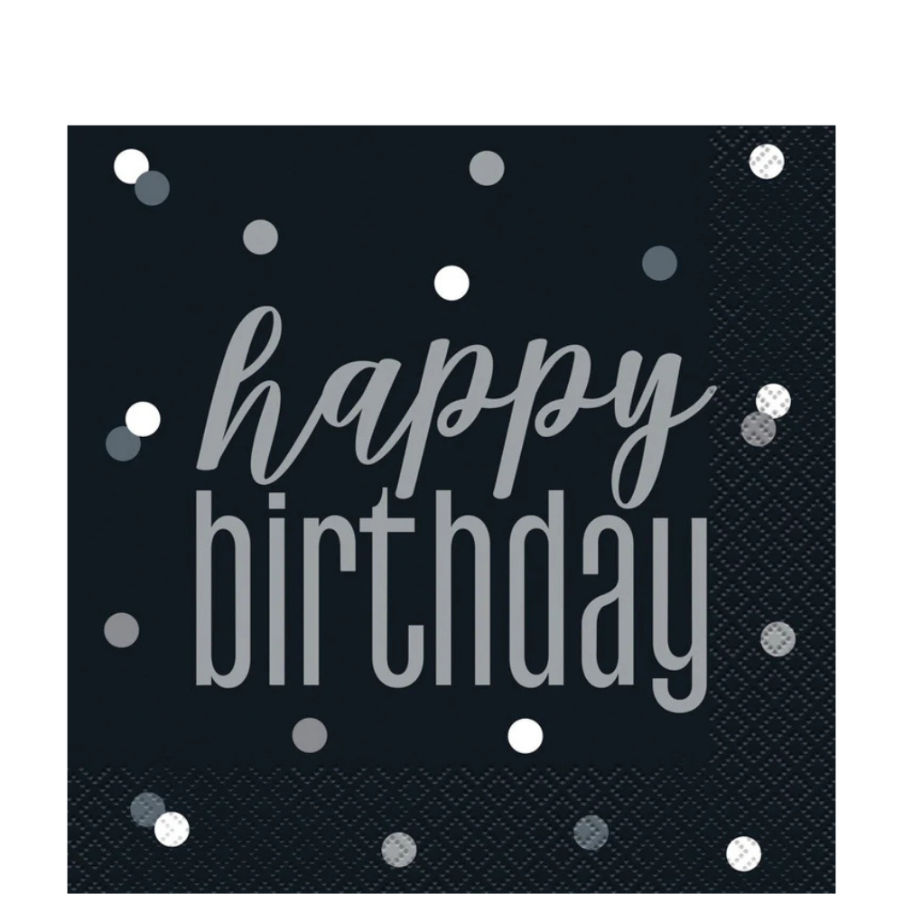Glitz Black Happy Birthday Lunch Napkins 16ct