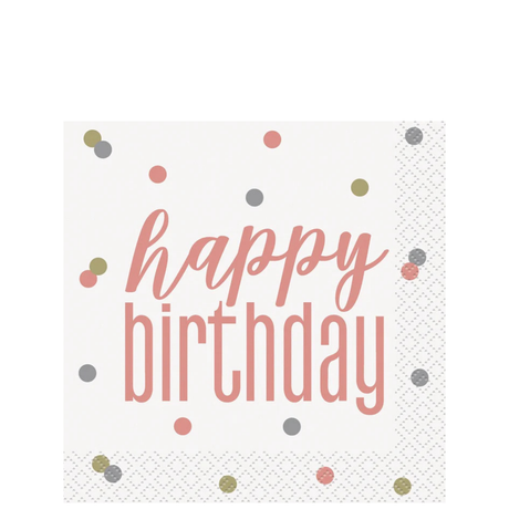 Glitz Rose Gold Happy Birthday Beverage Napkins 16ct
