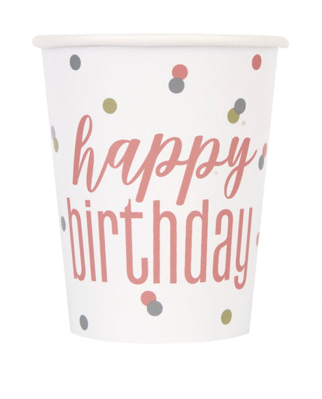 Glitz Rose Gold Happy Birthday Cups 9oz
