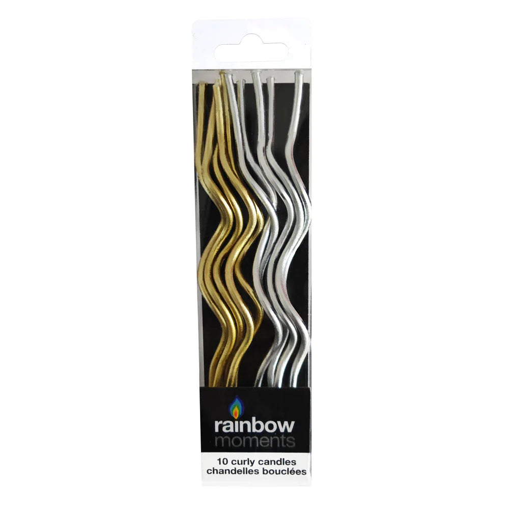 Slim Curly Candles - Metallic Gold & Silver 10ct