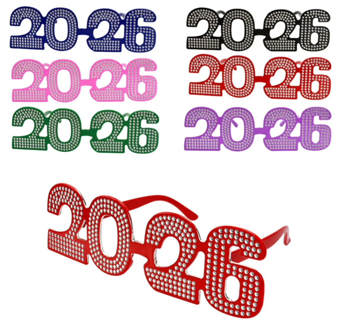 2026 New Years Rhinestone Glasses - 1 Assorted Color
