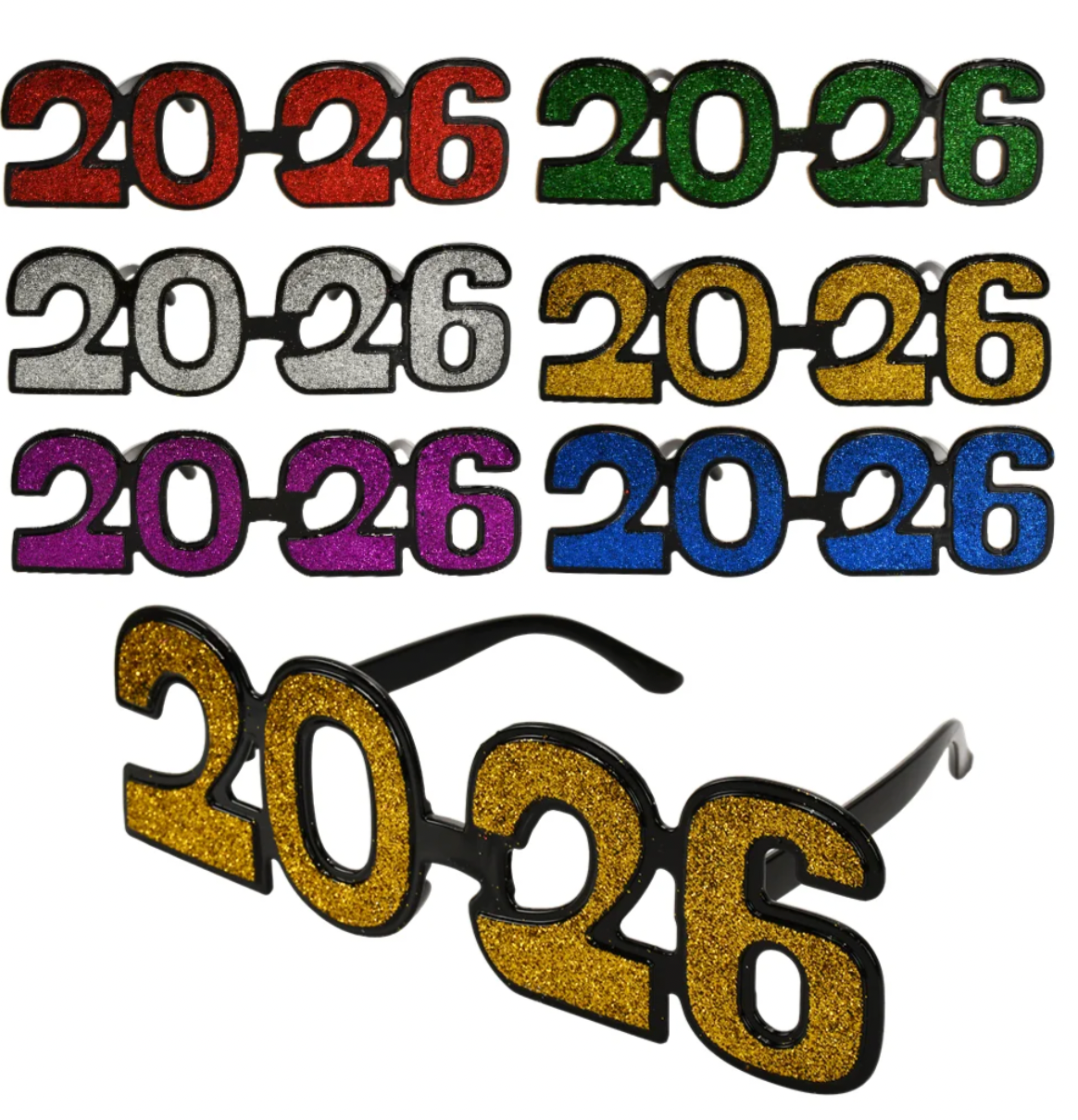 2026 New Years Glitter Glasses - 1 Assorted Color