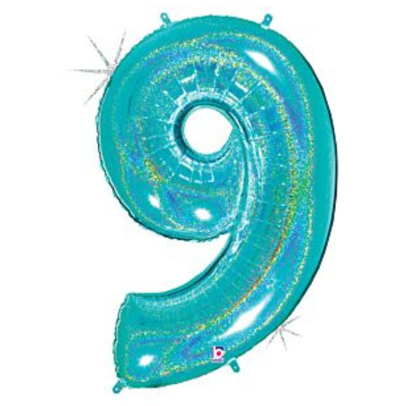 34in Number Balloons: Holographic Turquoise