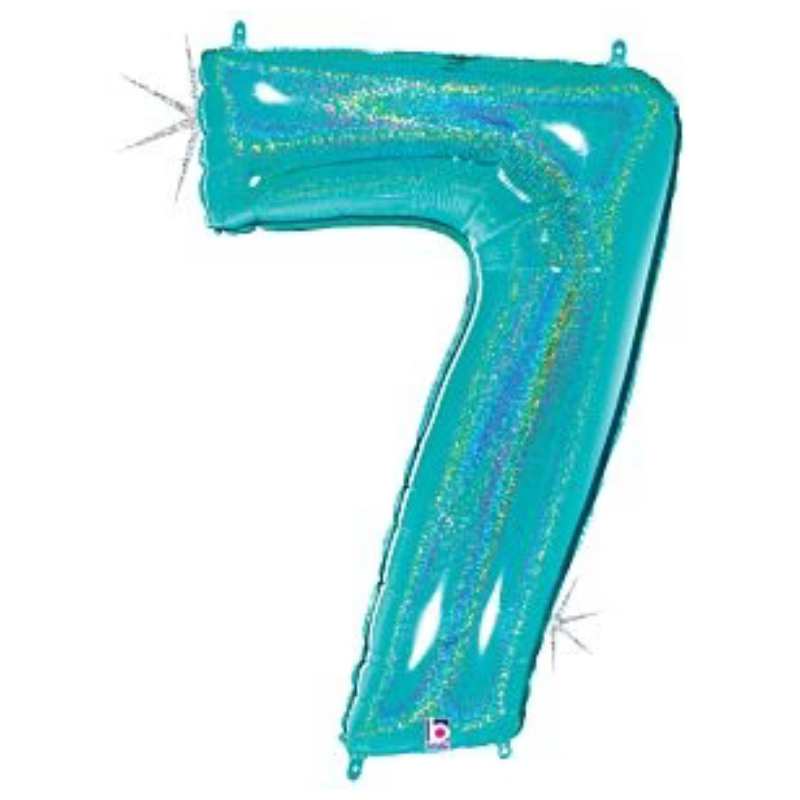 34in Number Balloons: Holographic Turquoise