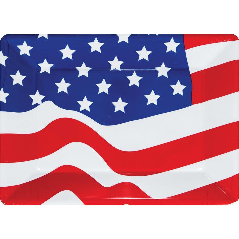 USA Flag Rectangular Plastic Tray 10in x 14in