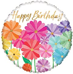 #341 Happy Birthday Colorful Poppies 18in Printed Mylar