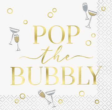 New Years "Pop the Bubbly" Beverage Napkins 16ct - Foil Stamping