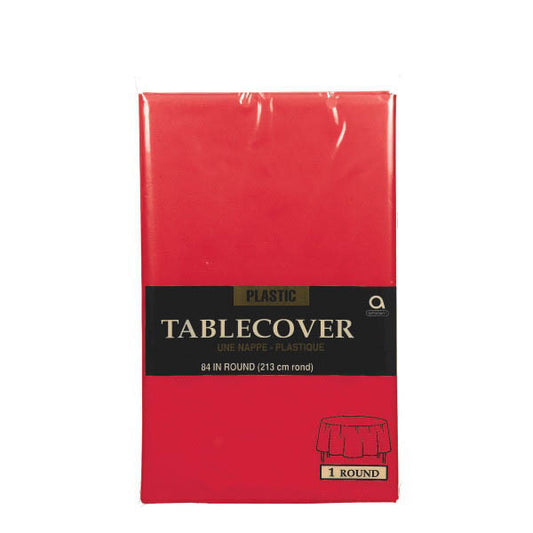Red Plastic Round Table Cover 84in