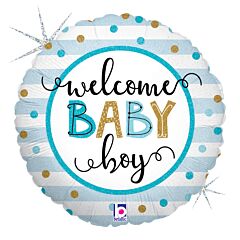 #601 Welcome Baby Boy Dots 18in Printed Mylar