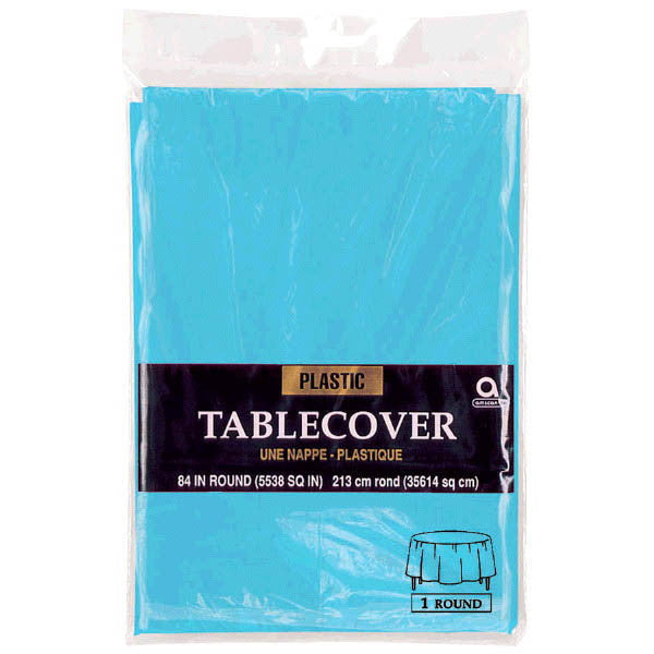Caribbean Blue Plastic Round Table Cover 84in