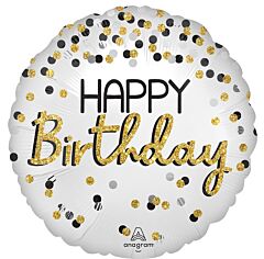 #310 Black Silver Gold Birthday 18in Printed Mylar