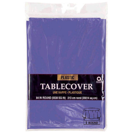 Purple Plastic Round Table Cover 84in
