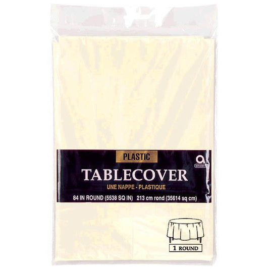Vanilla Creme Plastic Round Table Cover 84in