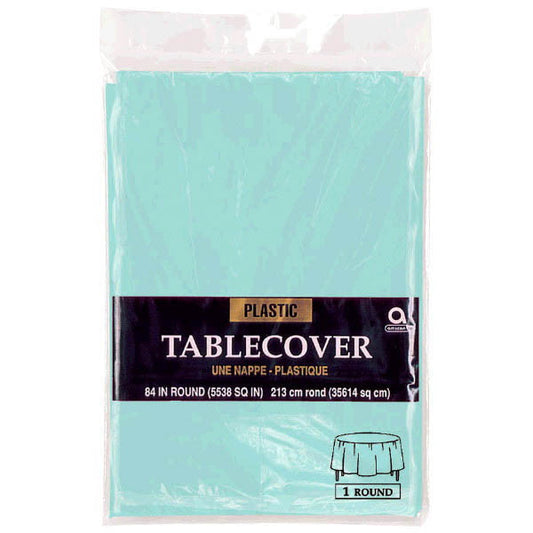 Robins Egg Blue Plastic Round Table Cover 84in